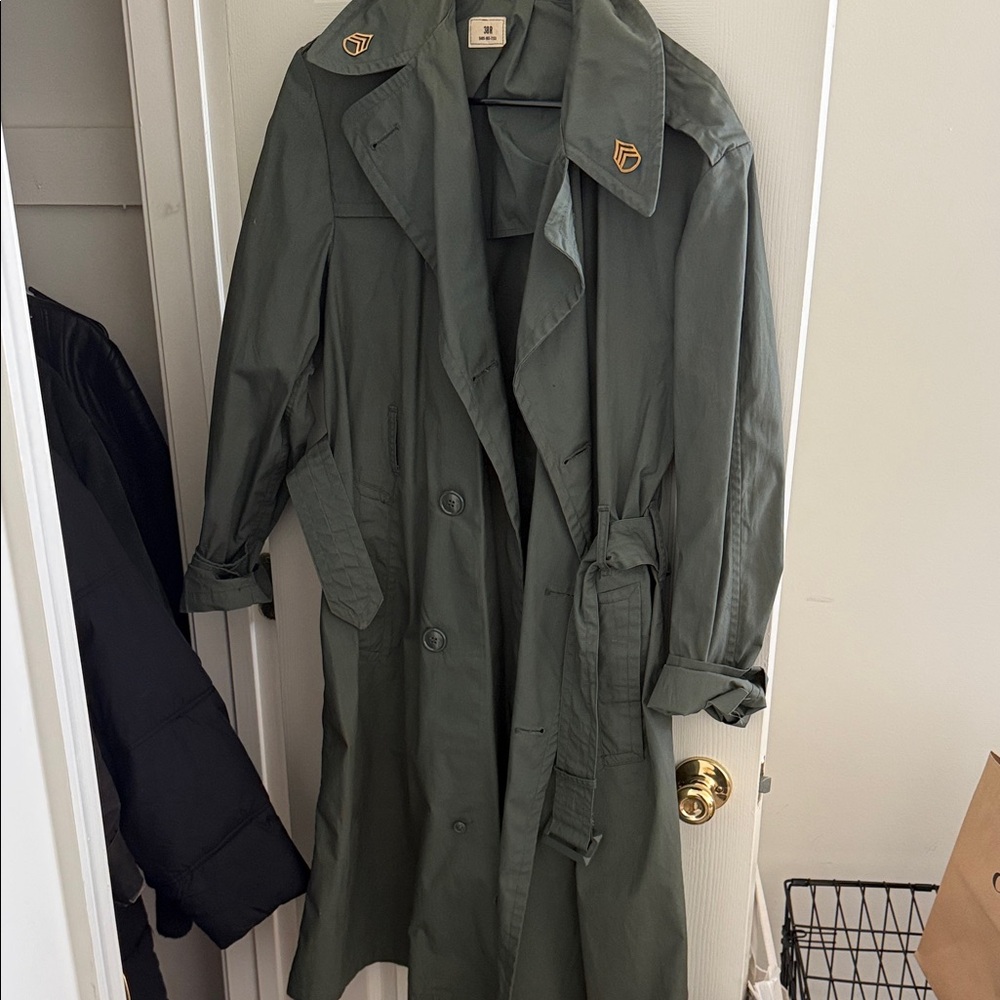 Vintage Green Trench Coat with Belt